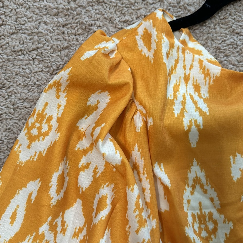 Flying Tomato Mustard Yellow and White Ikat Long-Sleeve Dress - Picture 4 of 7
